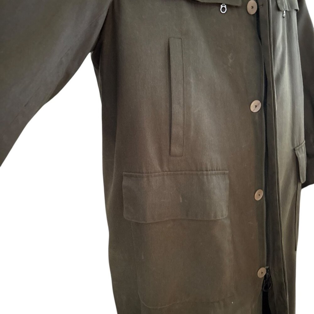 Vintage Holland & Holland Trench Coat XXL Made in France Olive Drab Wool Lined - Picture 11 of 16